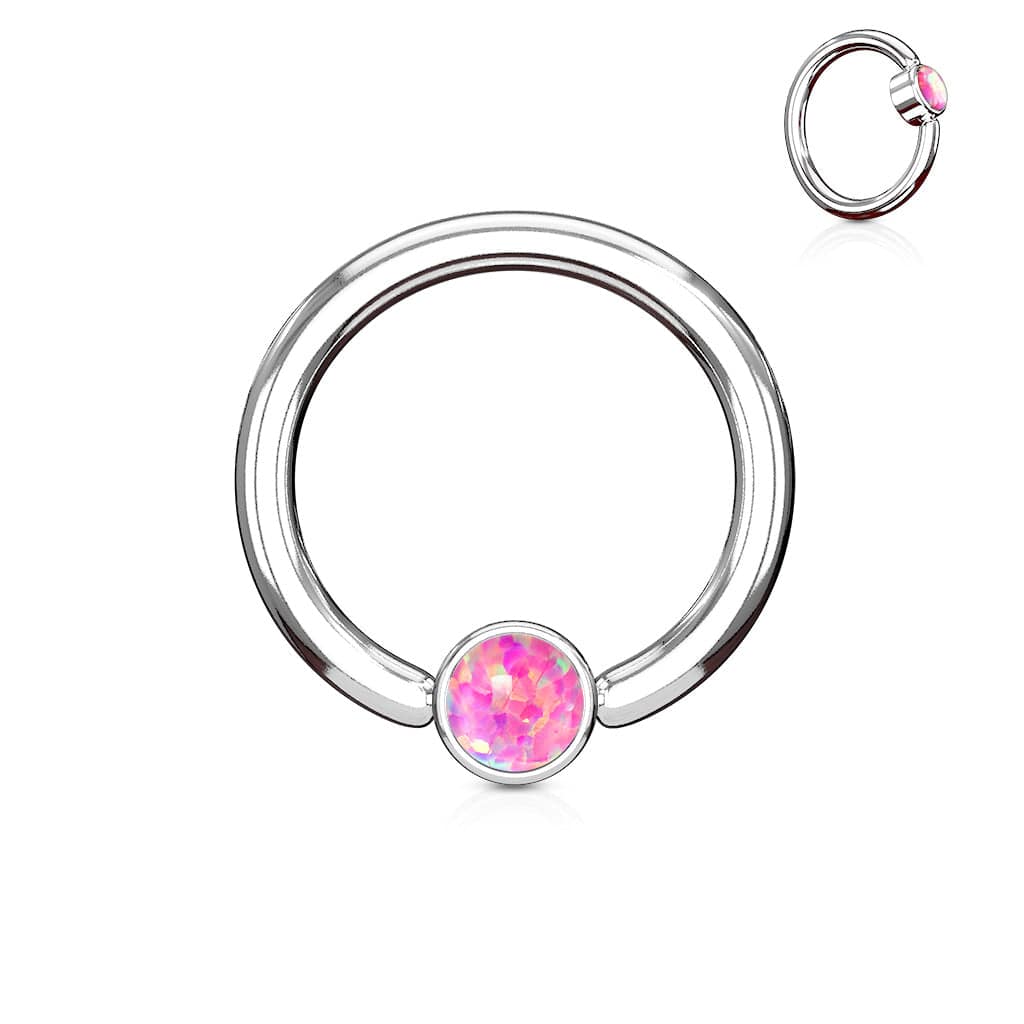 316L Surgical Steel Opal Flat Disk Captive Bead Ring Hoop Ring