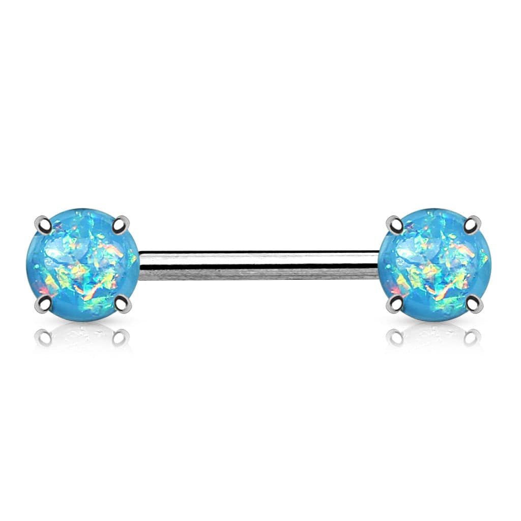 316L Surgical Steel Prong Opal Glitter Nipple Ring Barbell