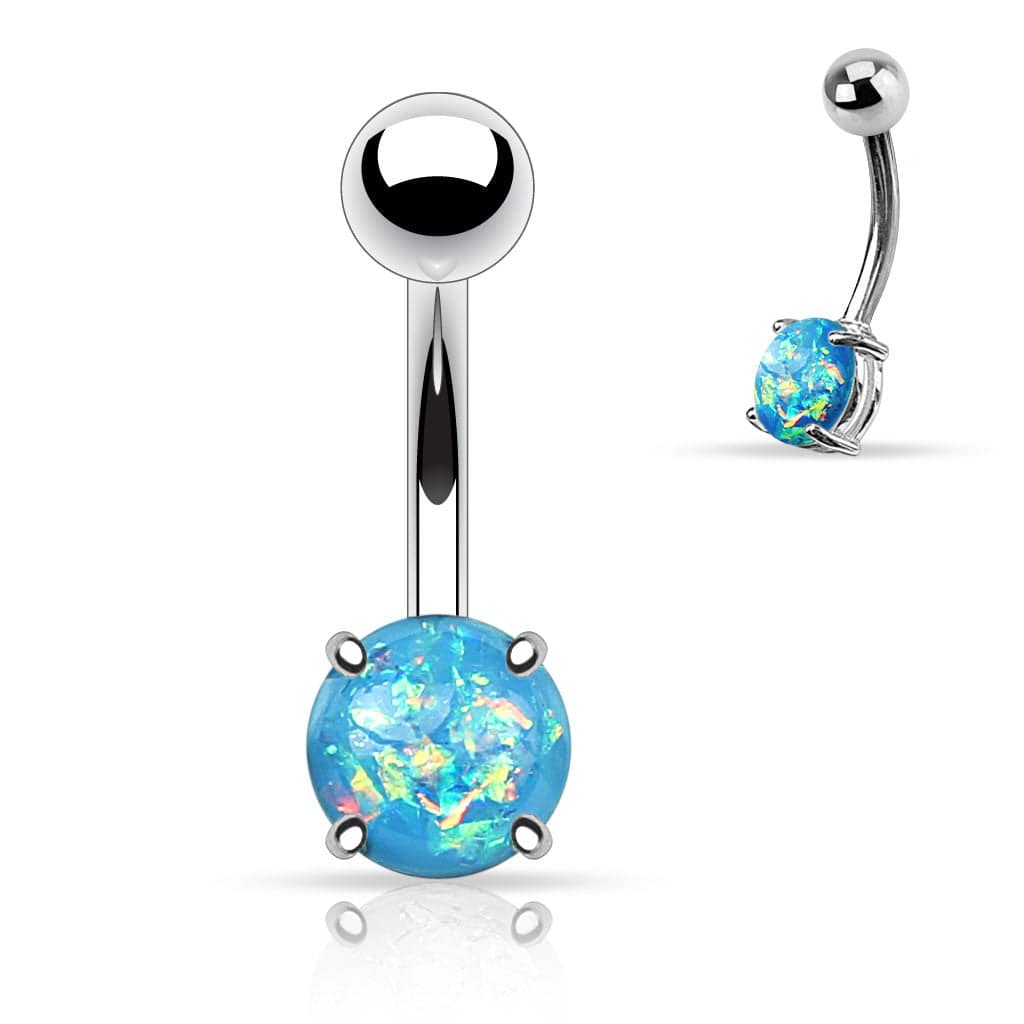 316L Surgical Steel Prong Set Opal Glitter Belly Button Ring