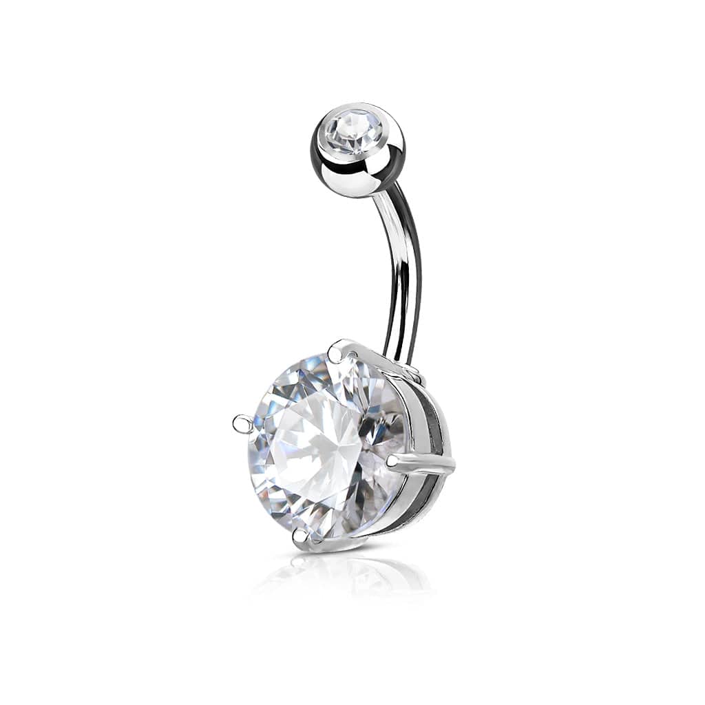 316L Surgical Steel Prong White CZ Classic Belly Button Ring