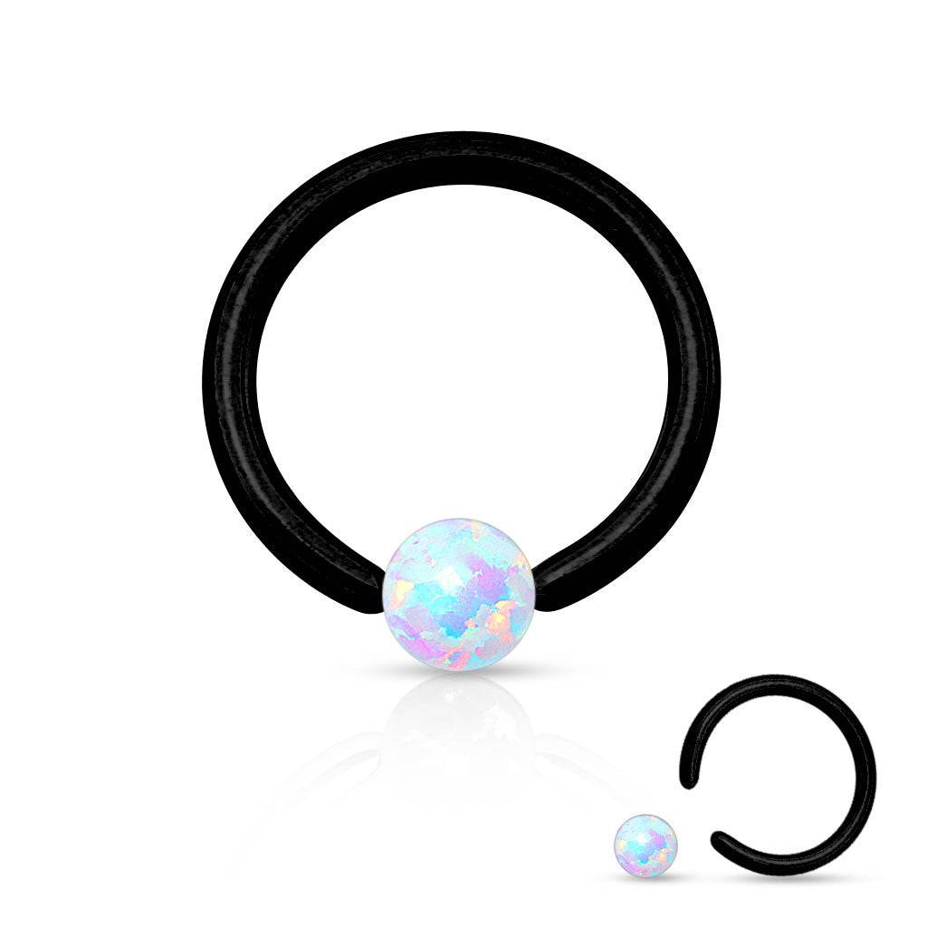 316L Surgical Steel PVD Plated Captive Bead Ring with White Opal Ball