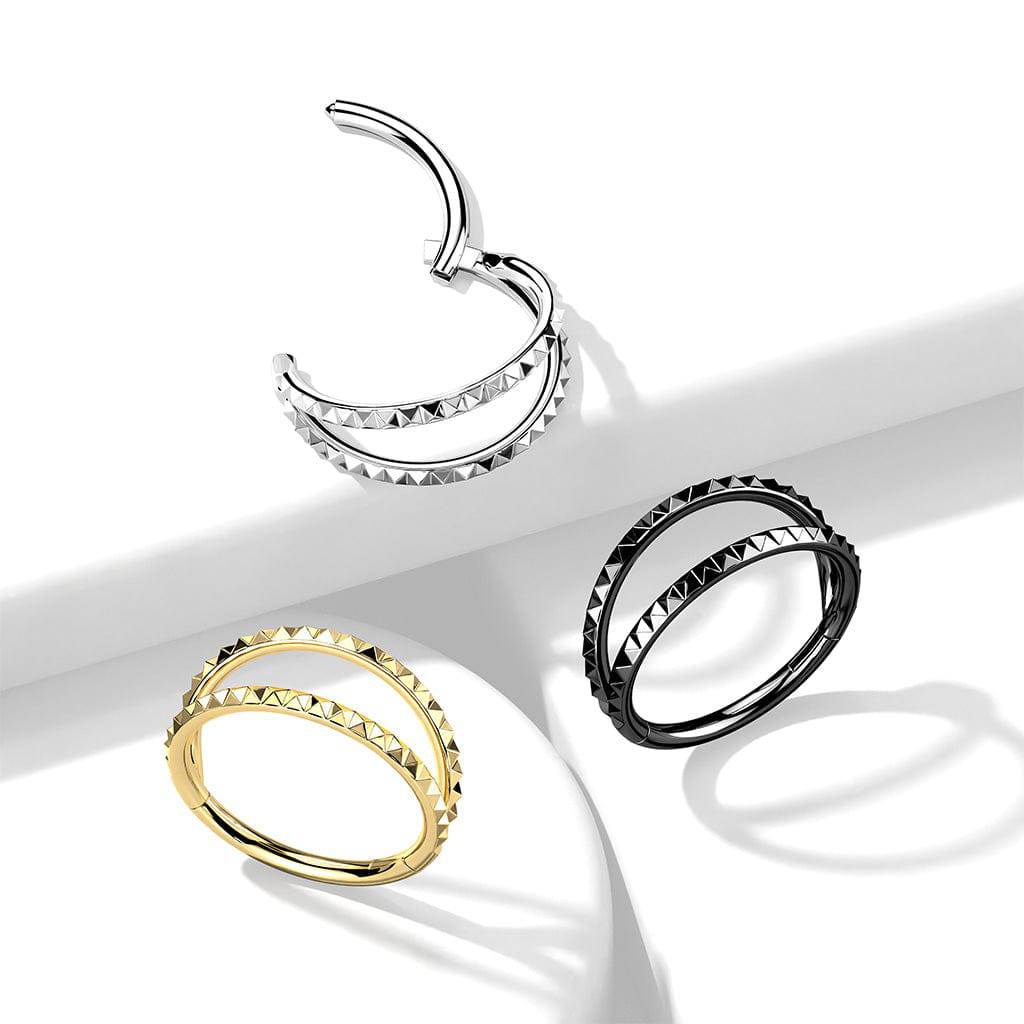 316L Surgical Steel Ridged Double Hoop Hinged Hoop Ring Clicker