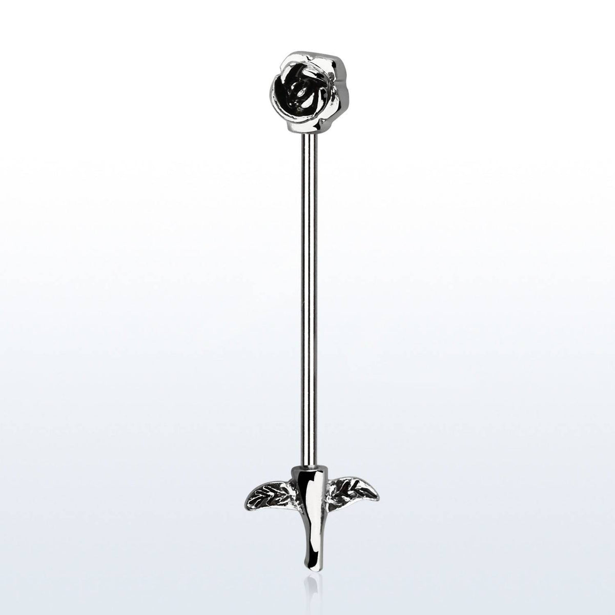 316L Surgical Steel Rose Flower and Stem Industrial Straight Barbell