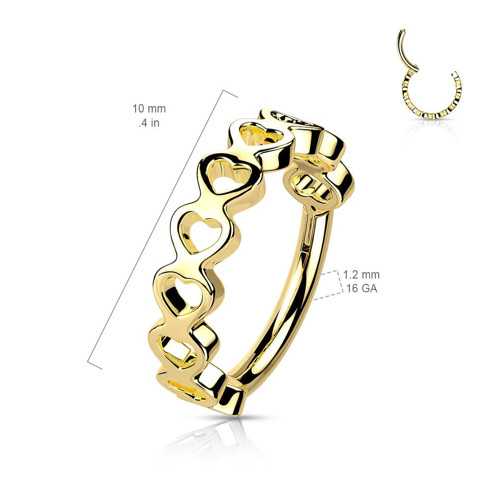 316L Surgical Steel Rose Gold PVD Heart Pattern Hinged Clicker Hoop