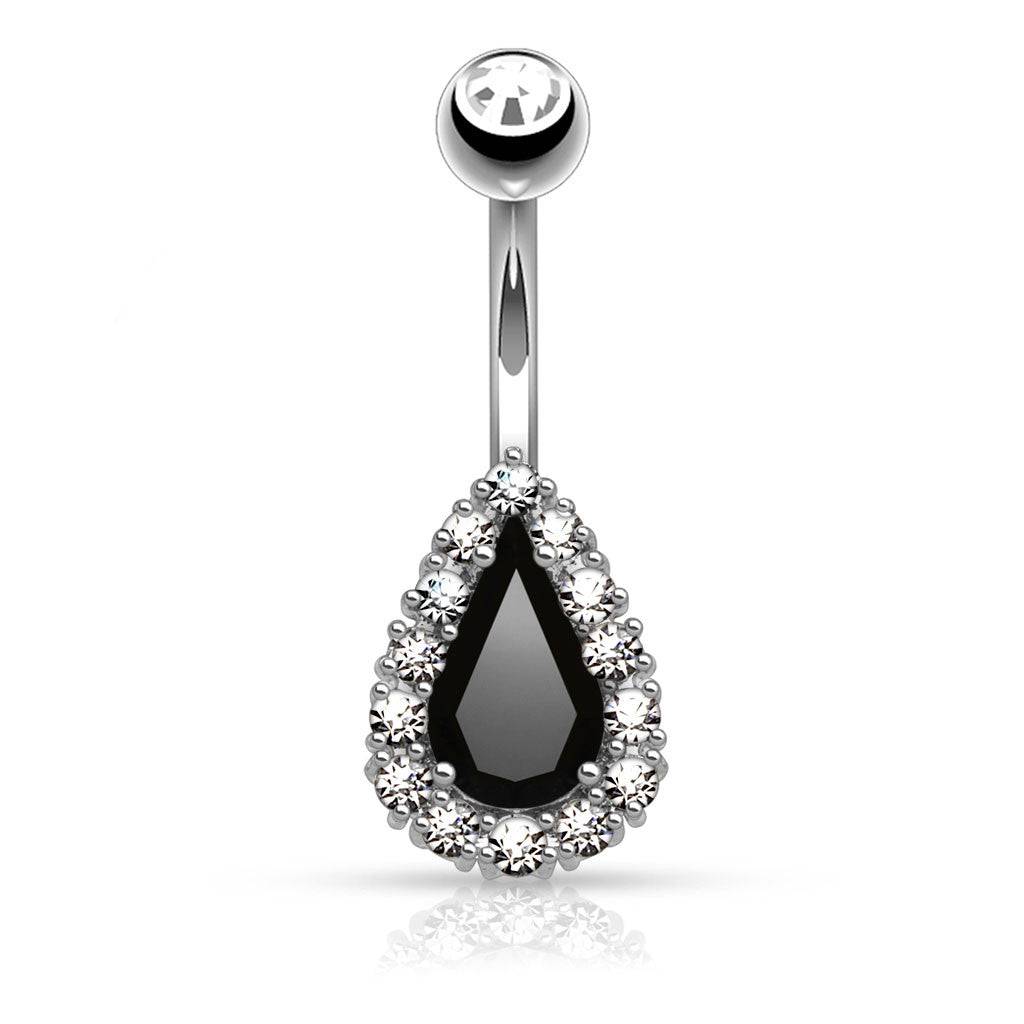 316L Surgical Steel Tear Drop Prong Set CZ Gem Belly Button Navel Ring