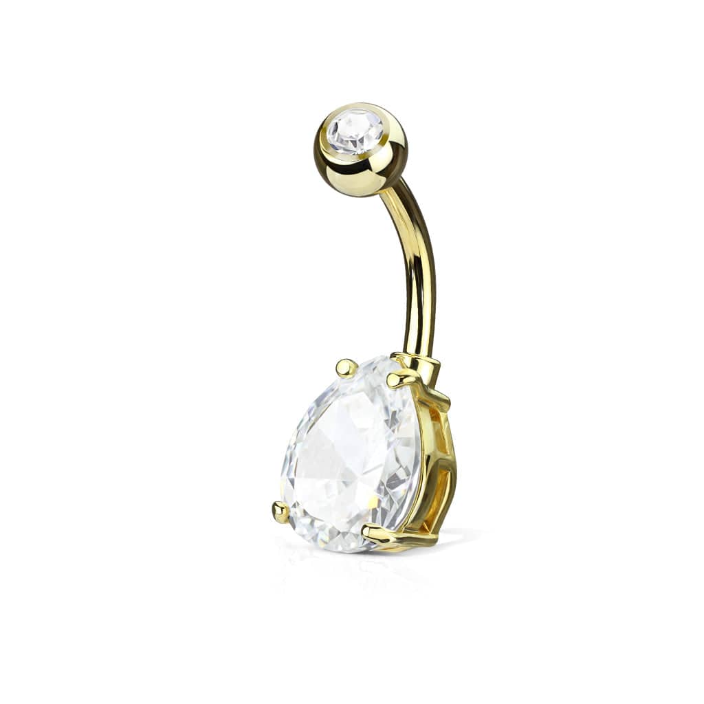 316L Surgical Steel Teardrop CZ Belly Ring