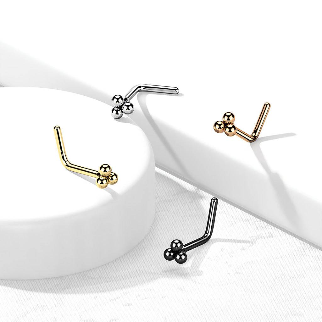 316L Surgical Steel Trillium Ball Top L-Shape Nose Ring Stud