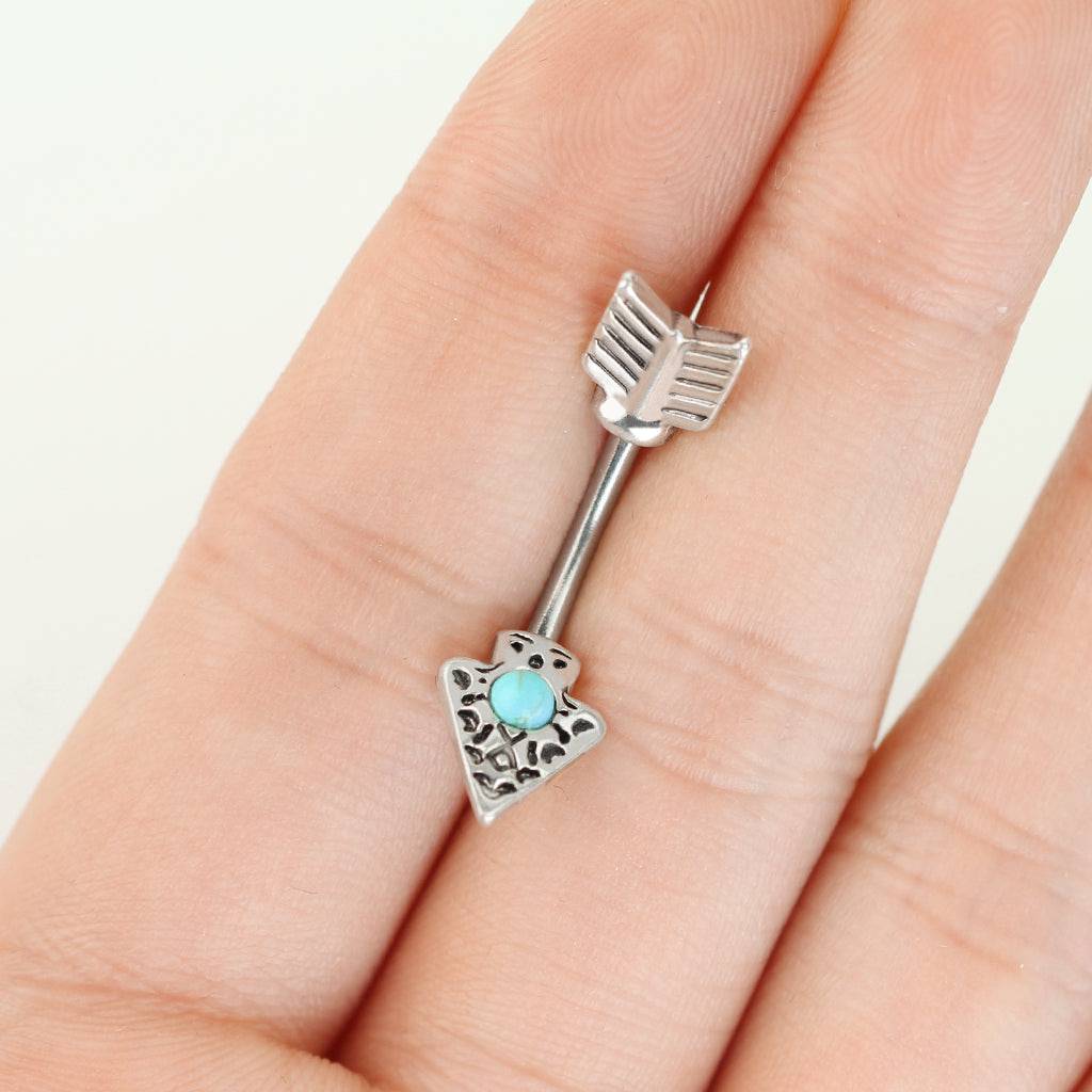 316L Surgical Steel Turquoise Arrow Belly Button Ring