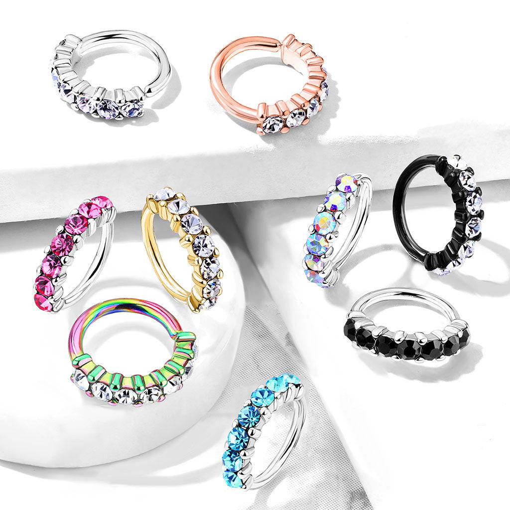 316L Surgical Steel White 7 Gem Nose Hoop Ring