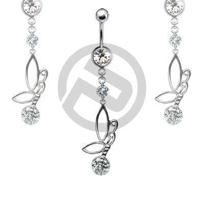 316L Surgical Steel White Angel Fairy Butterfly Dangling Belly Ring