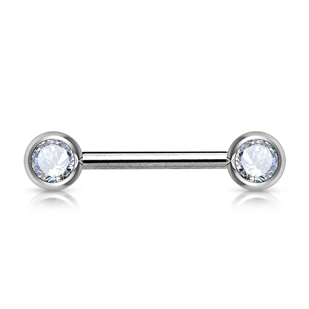 316L Surgical Steel White CZ Ball Gem Nipple Ring Barbell