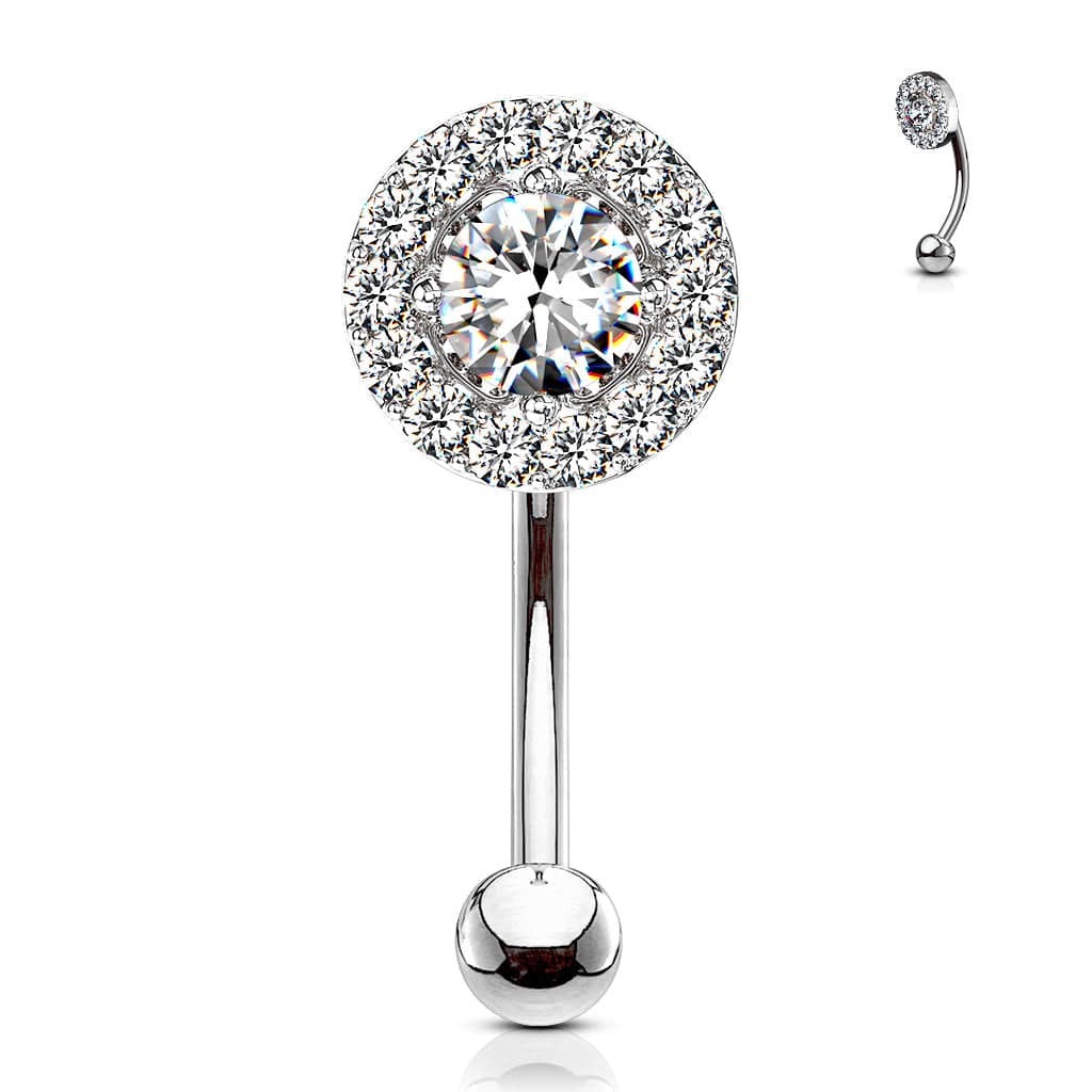 316L Surgical Steel White CZ Gem Cluster Curved Barbell