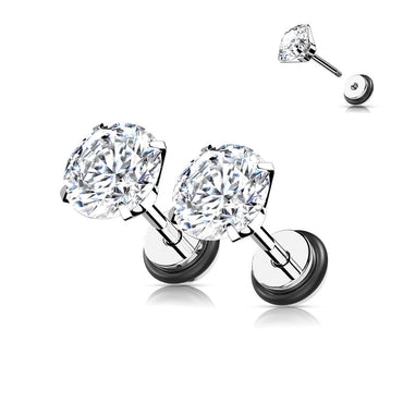 316L Surgical Steel White CZ Round Clawed Fake Plug Earrings 316L Surgical Steel White CZ Round Clawed Fake Plug Earrings