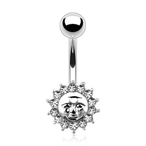 316L Surgical Steel White CZ Sun Stud Belly Ring