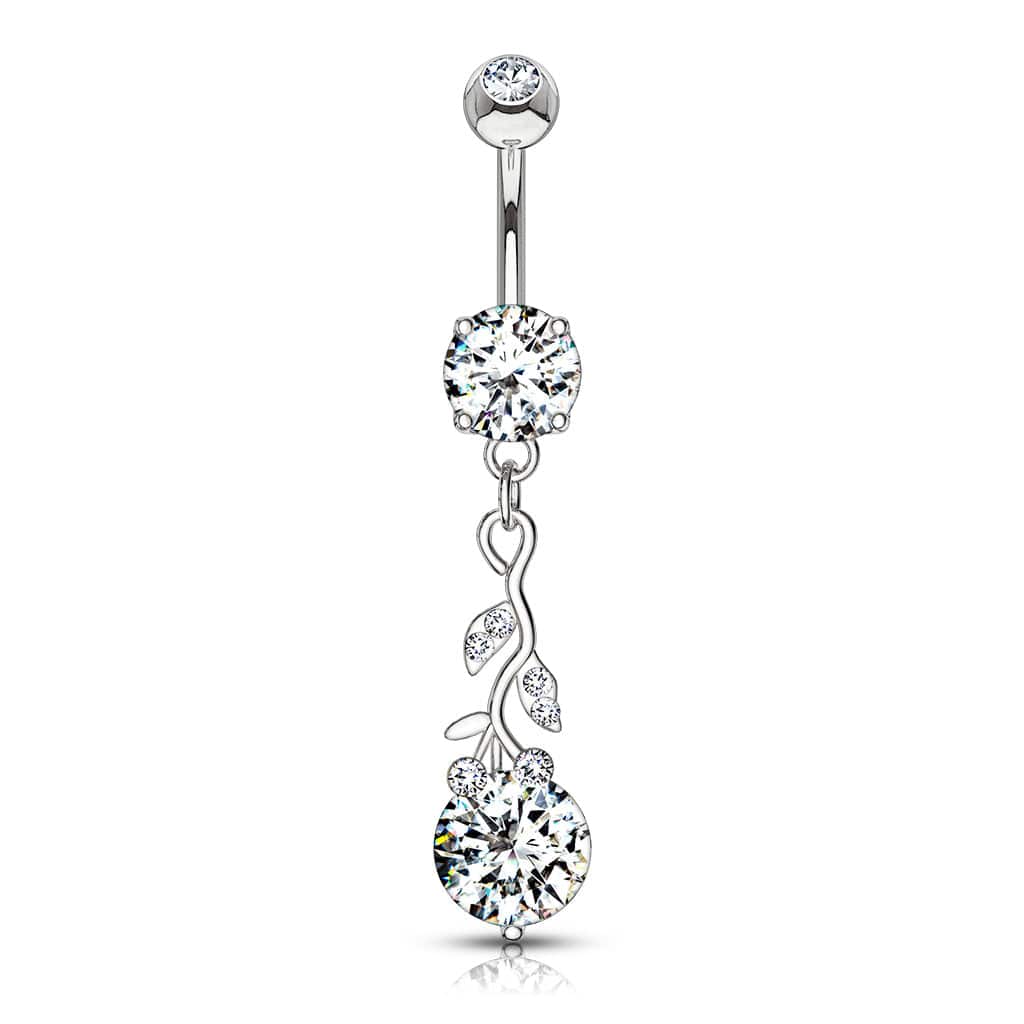 316L Surgical Steel White CZ Vine Dangle Belly Ring