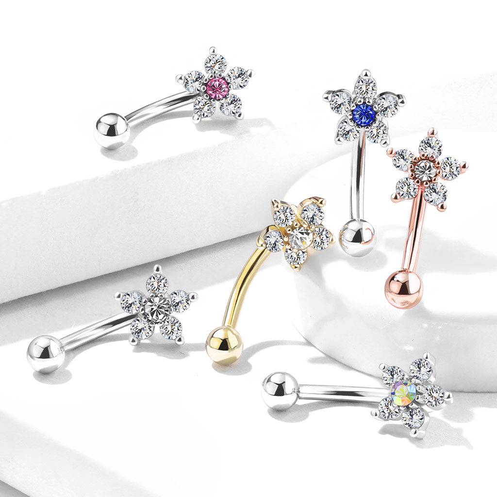 316L Surgical Steel White Flower Curved Barbell