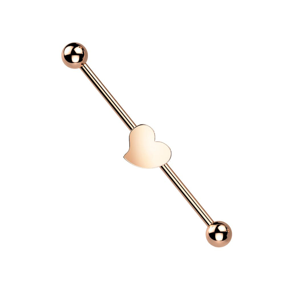 316L Surgical Steel Rose Gold PVD Flat Fixed Heart Shape Industrial Barbell