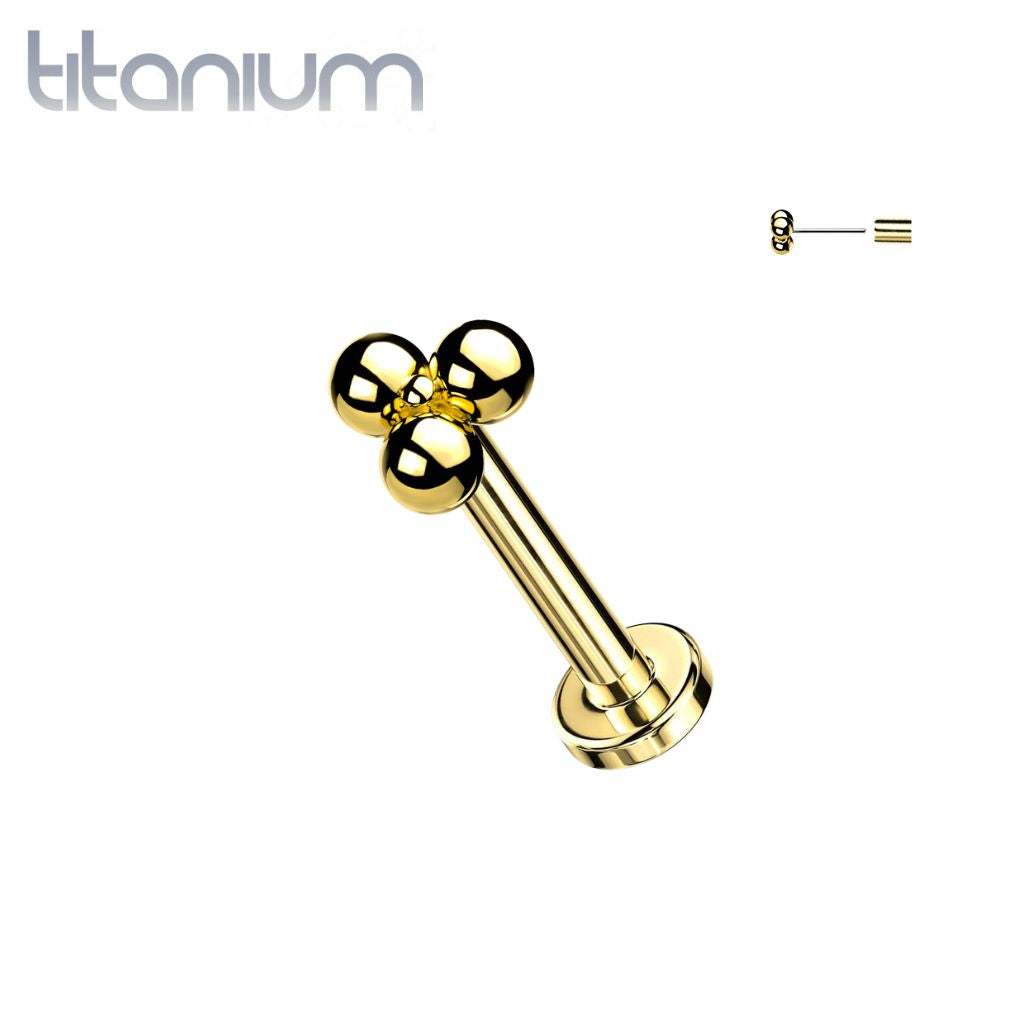 Implant Grade Titanium Threadless Push In Tragus/Cartilage Gold PVD Trillium Labret Stud