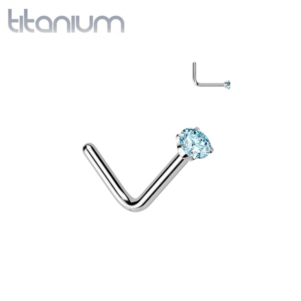 Implant Grade Titanium Aqua CZ L Shape Nose Stud