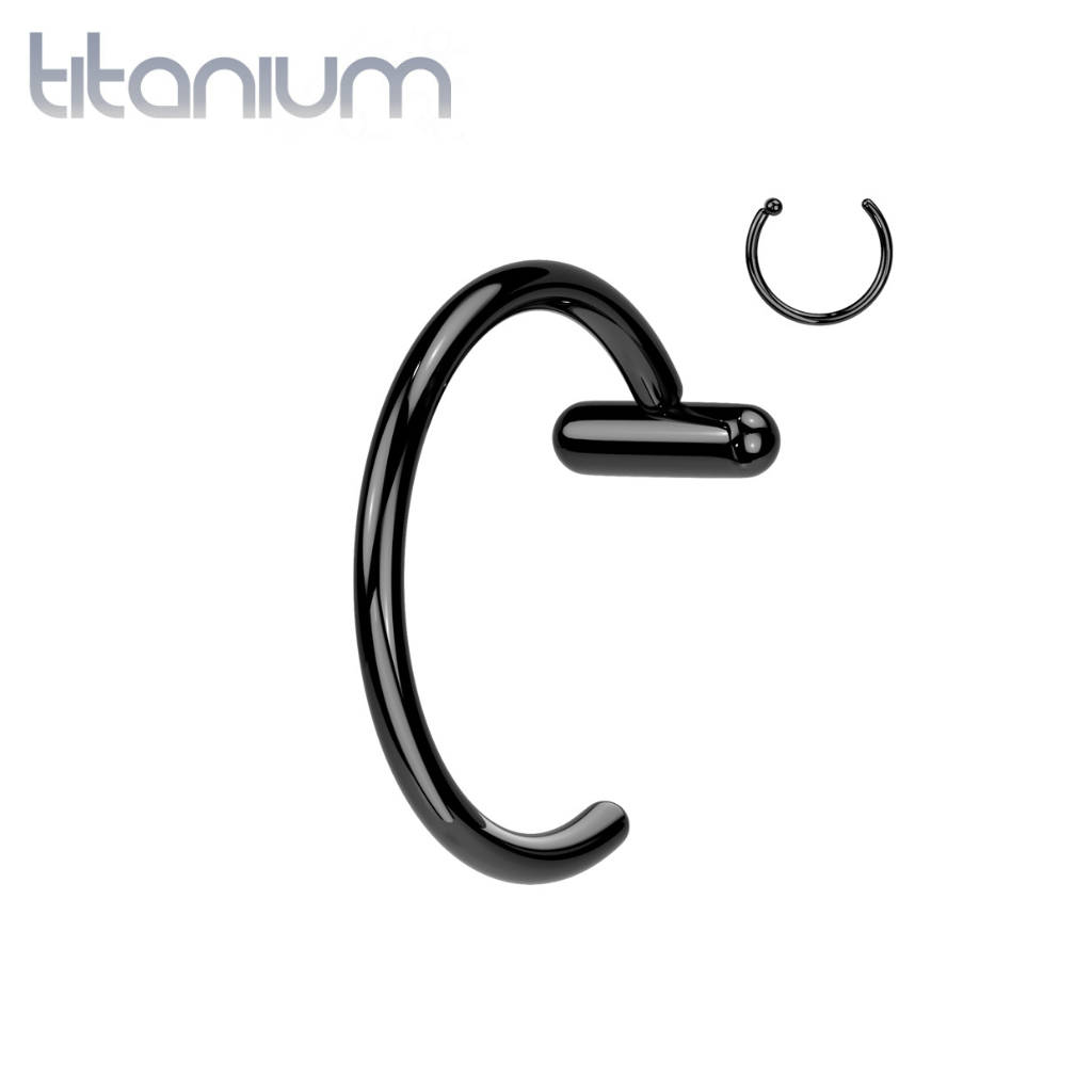 Implant Grade Titanium Black PVD Nose Hoop Ring With Bar Stopper