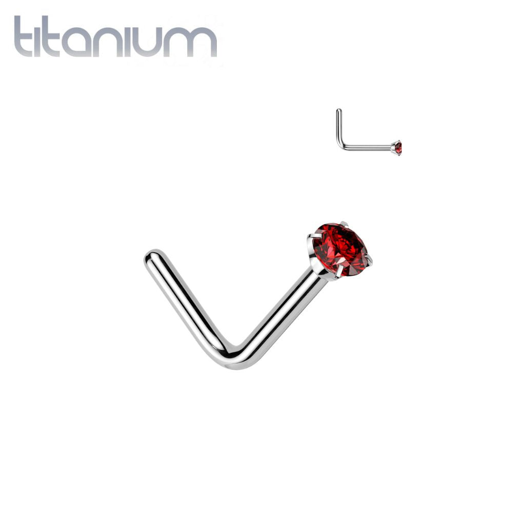 Implant Grade Titanium Red CZ L Shape Nose Stud