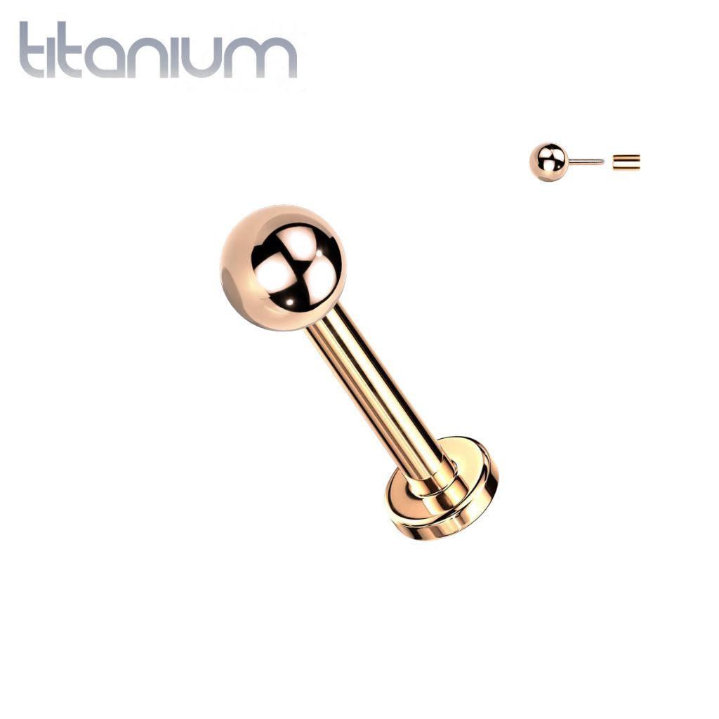 Implant Grade Titanium Rose Gold PVD Threadless Push In Ball Top Labret With Flat Back