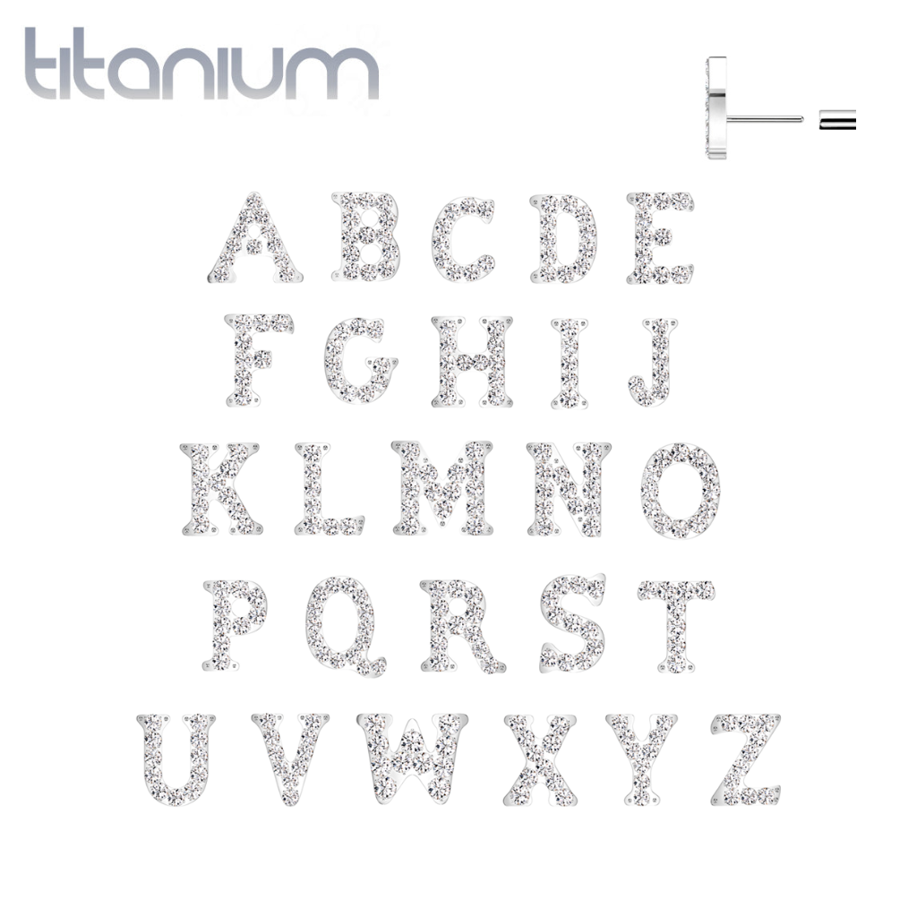 Implant Grade Titanium White CZ Initial Letter Threadless Push In Labret