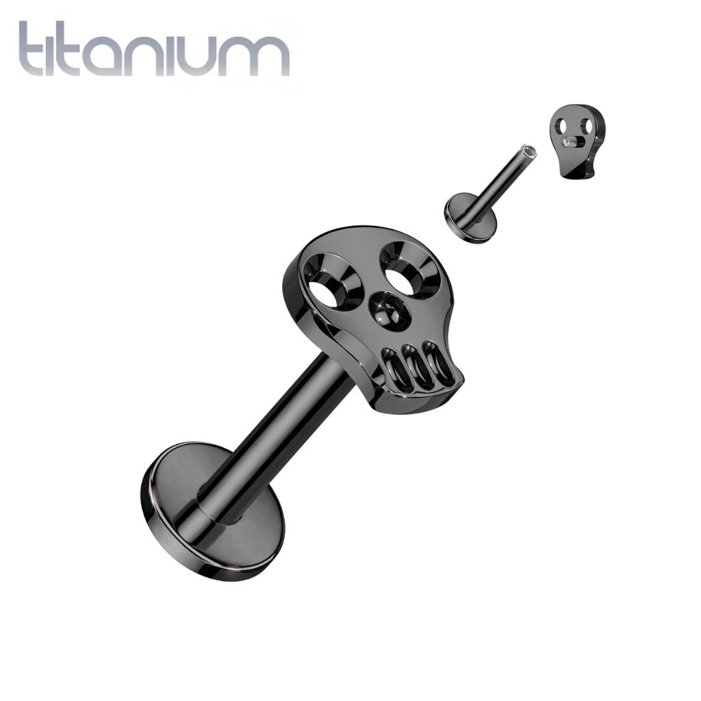 Implant Grade Titanium Black PVD Skull Internally Threaded Flat Back Labret
