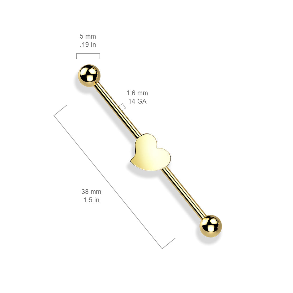 316L Surgical Steel Gold PVD Flat Fixed Heart Shape Industrial Barbell