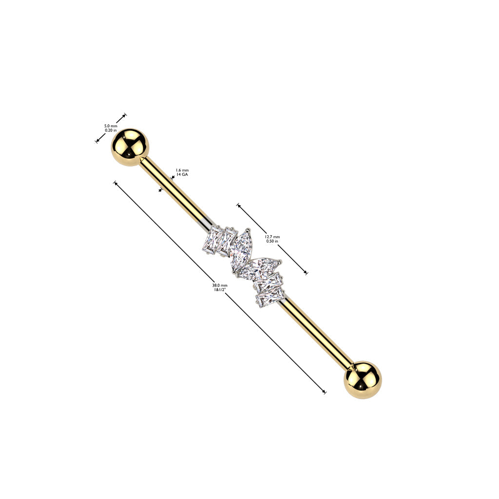 316L Surgical Steel White CZ Marquise & Baguette Gem Industrial Barbell
