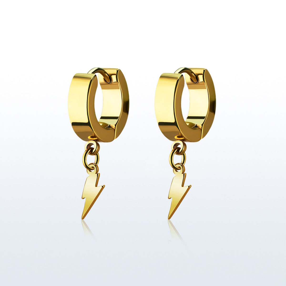 Pair of 316L Surgical Steel Gold PVD Bolt of Lightning Dangle Hoop Earrings