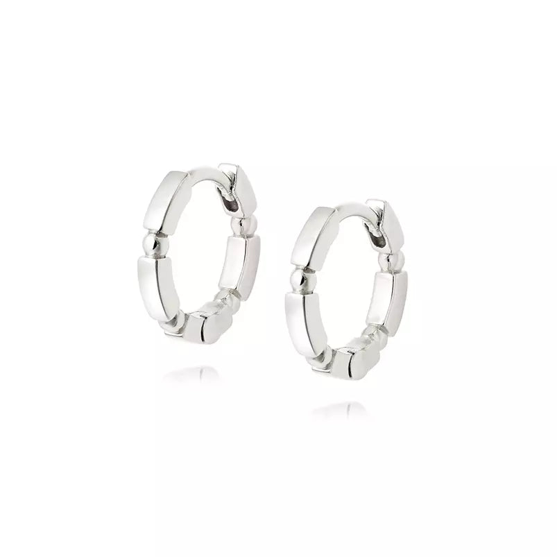 Pair of 925 Sterling Silver Dainty Beaded Patterned Minimal Hoop Earrings