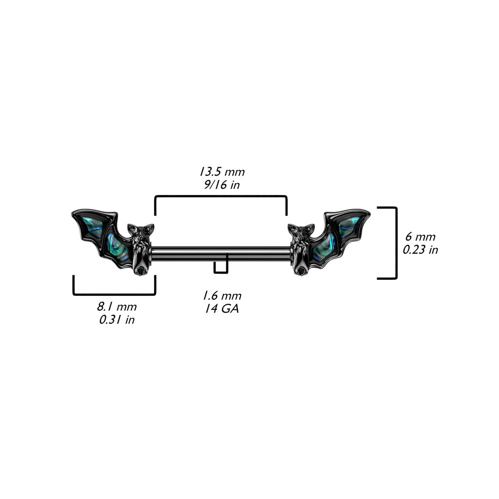 316L Surgical Steel Black PVD Abalone Bat Nipple Barbell