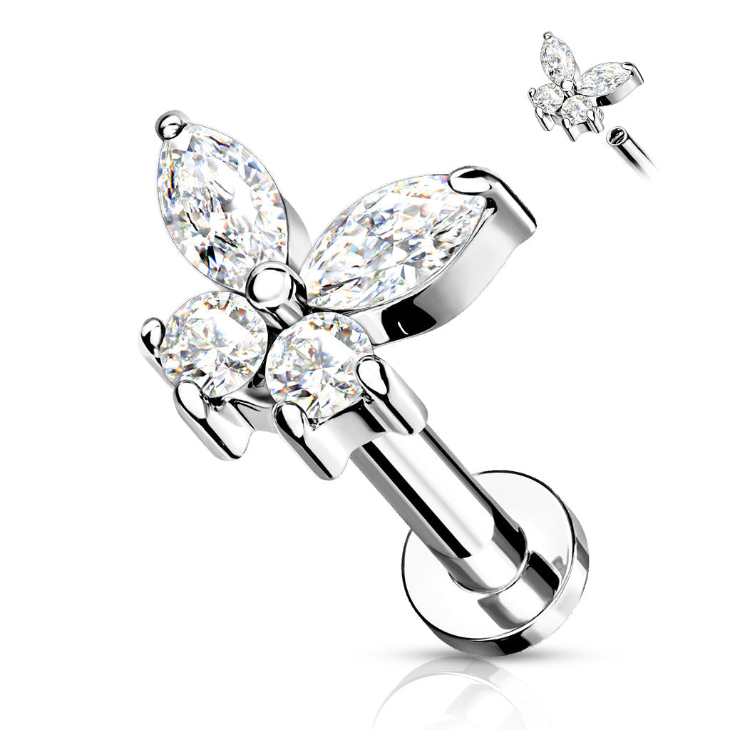 316L Surgical Steel CZ Dainty Butterfly Flat Back Labret