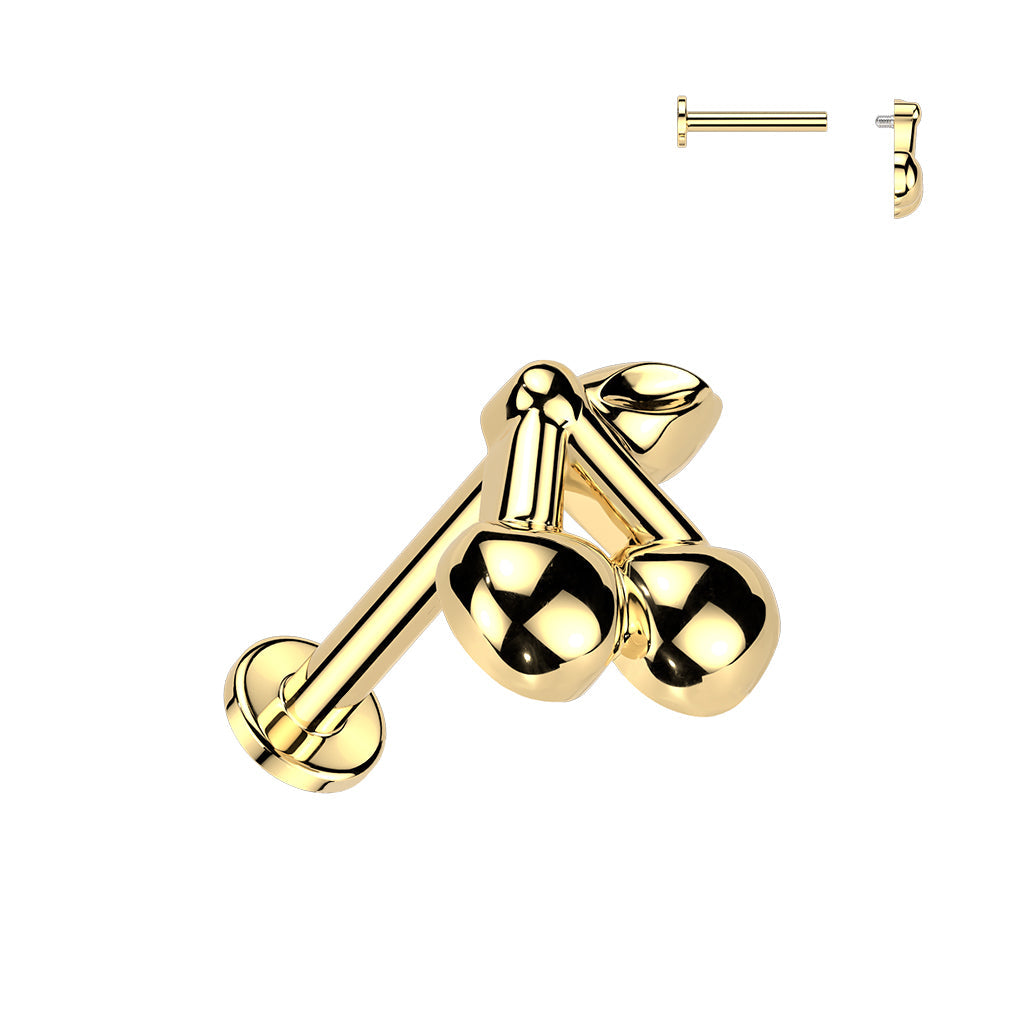 316L Surgical Steel Gold PVD Large Cherry Internally Threaded Flat Back Labret