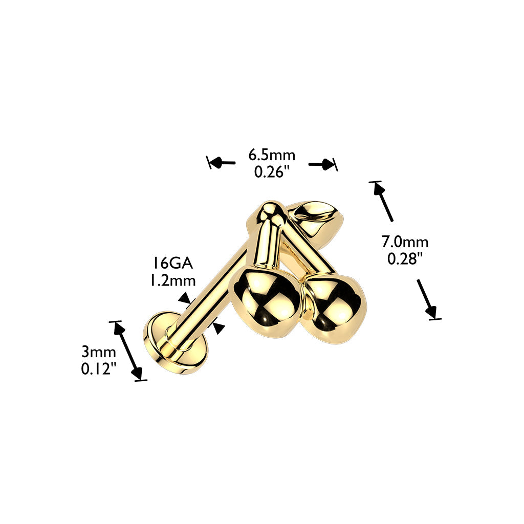 316L Surgical Steel Large Cherry Internally Threaded Flat Back Labret