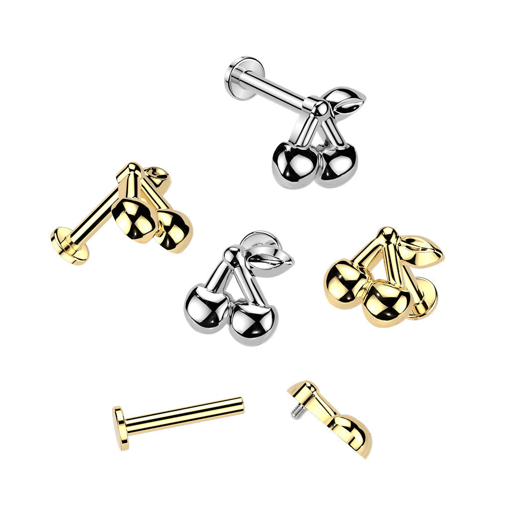 316L Surgical Steel Gold PVD Large Cherry Internally Threaded Flat Back Labret