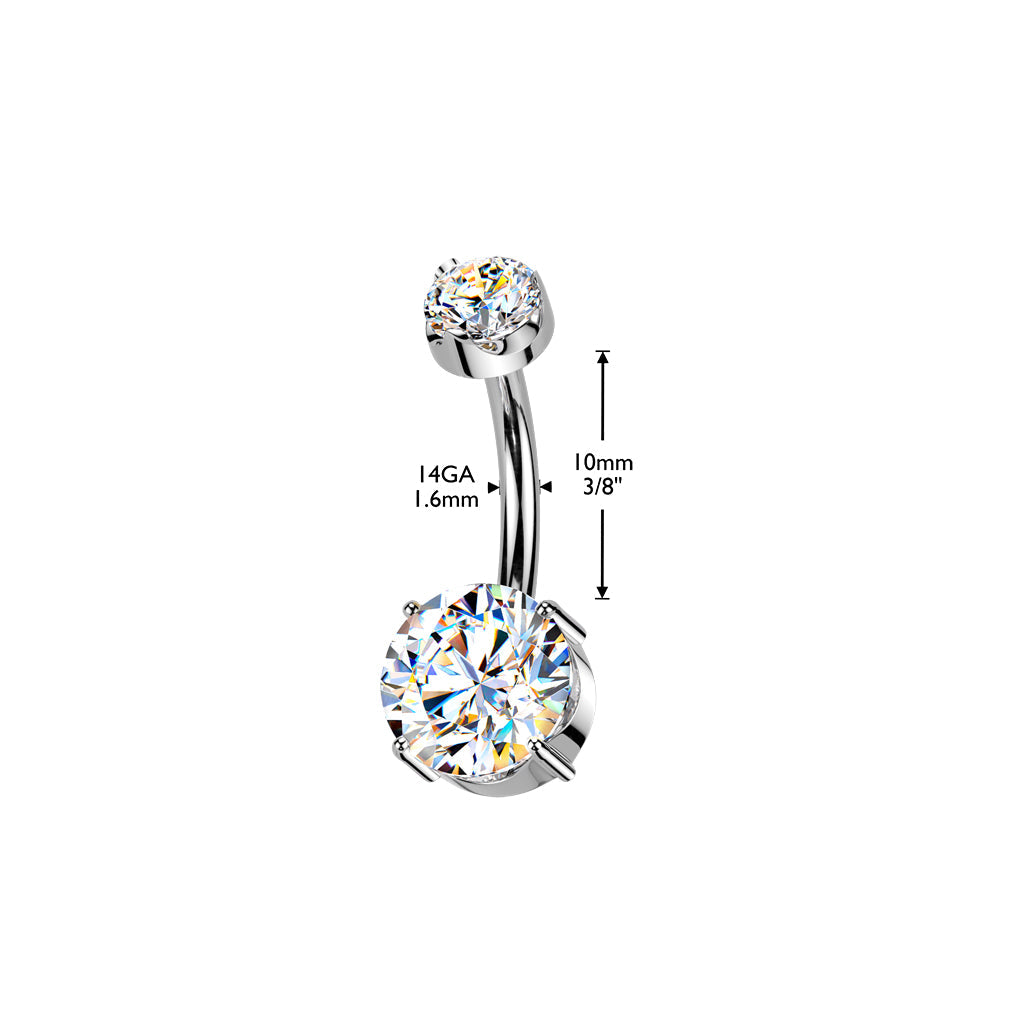 Implant Grade Titanium Gold PVD White Moissanite Internally Threaded Round Belly Ring