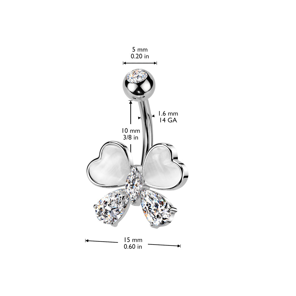 316L Surgical Steel White CZ & Stone Bow Non Dangle Belly Ring
