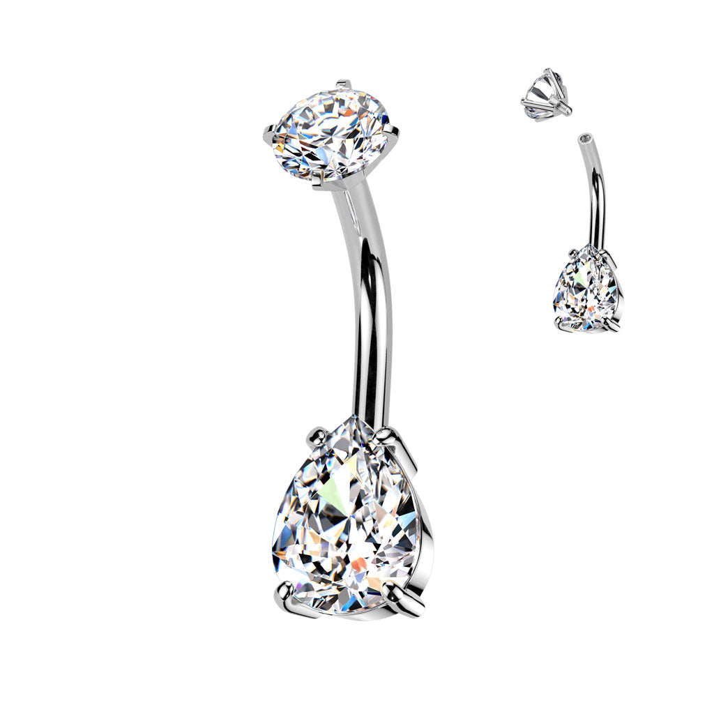 316L Surgical Steel CZ Teardrop Internally Threaded Belly Ring