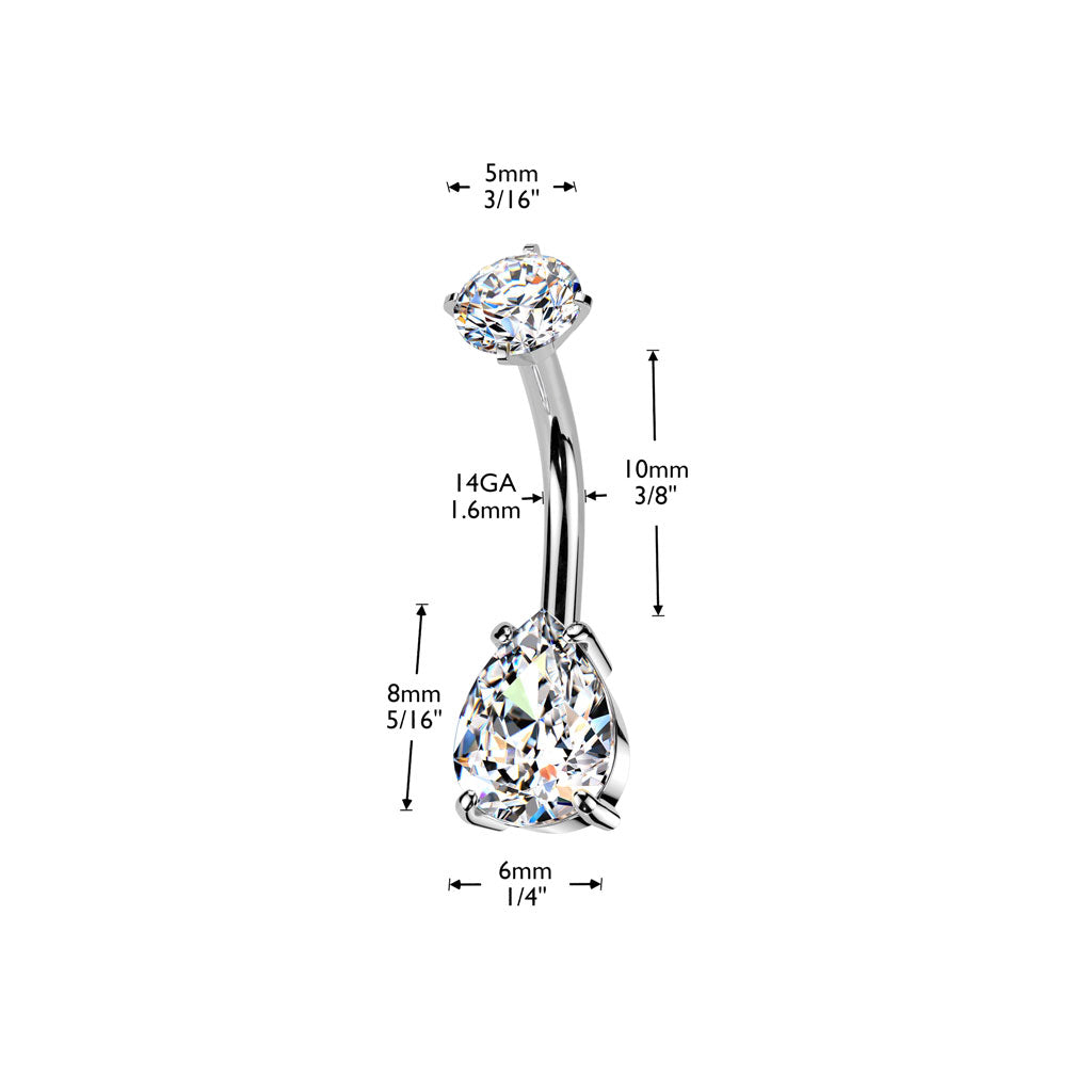 316L Surgical Steel Aqua CZ Teardrop Internally Threaded Belly Ring