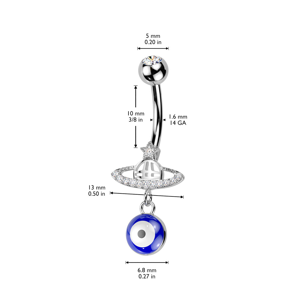316L Surgical Steel Saturn Star Celestial Evil Eye Dangle Belly Ring