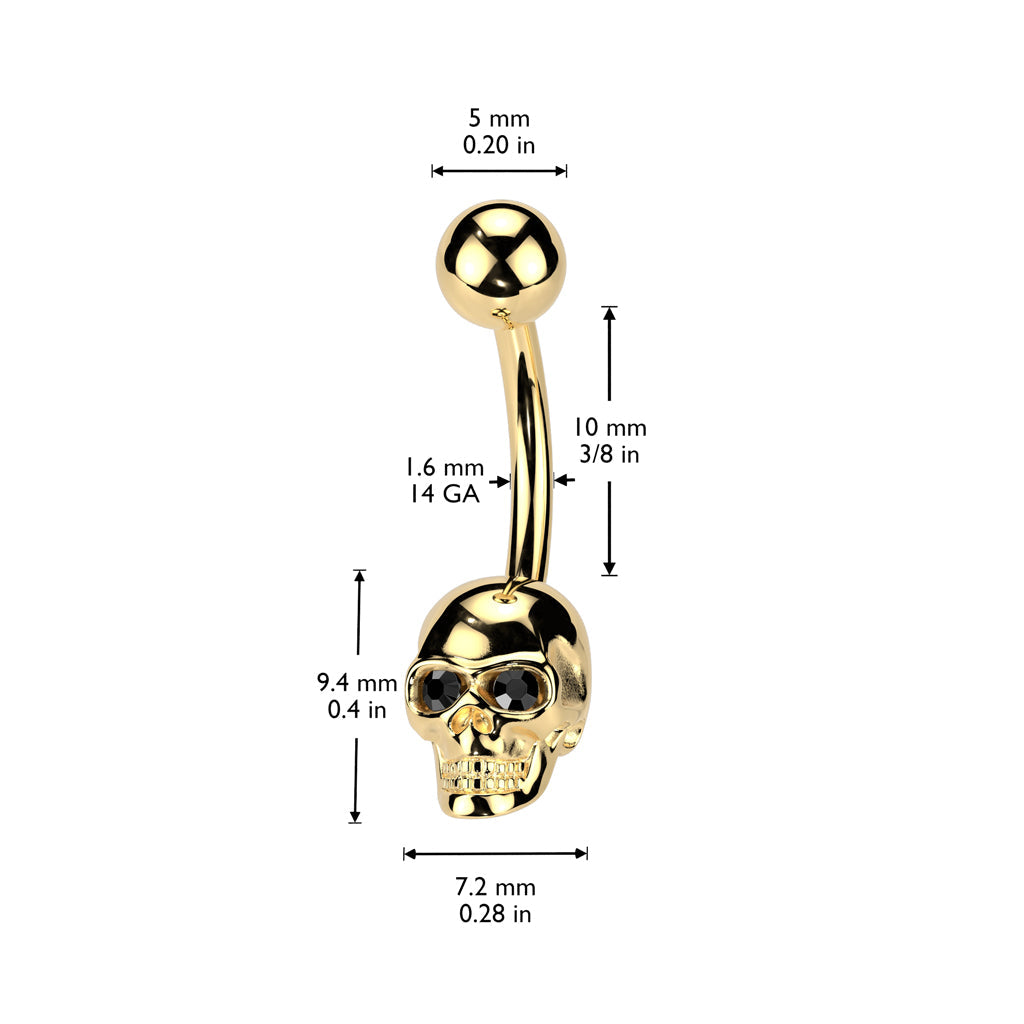 316L Surgical Steel Black PVD Red CZ Eyes Skull Non Dangle Belly Ring