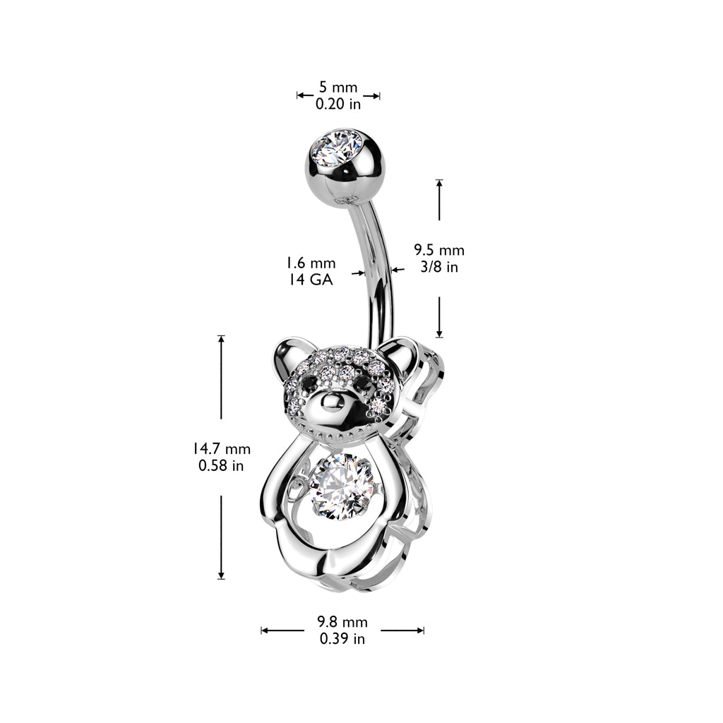 316L Surgical Steel White CZ Gem Teddy Bear Belly Ring