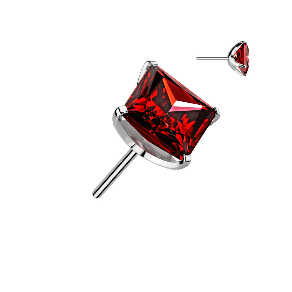 Implant Grade Titanium Square Red CZ Gem Threadless Push In Labret