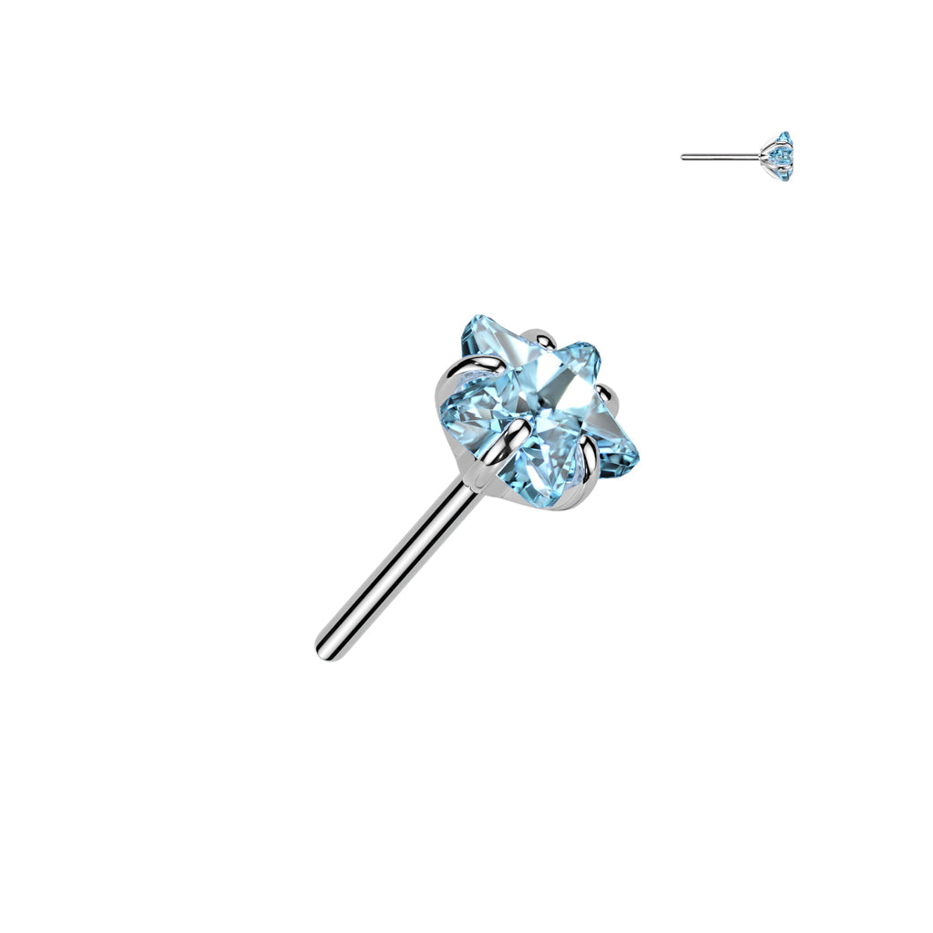 Implant Grade Titanium Threadless Aqua CZ Star Shaped Gem Push In Labret With Flat Back