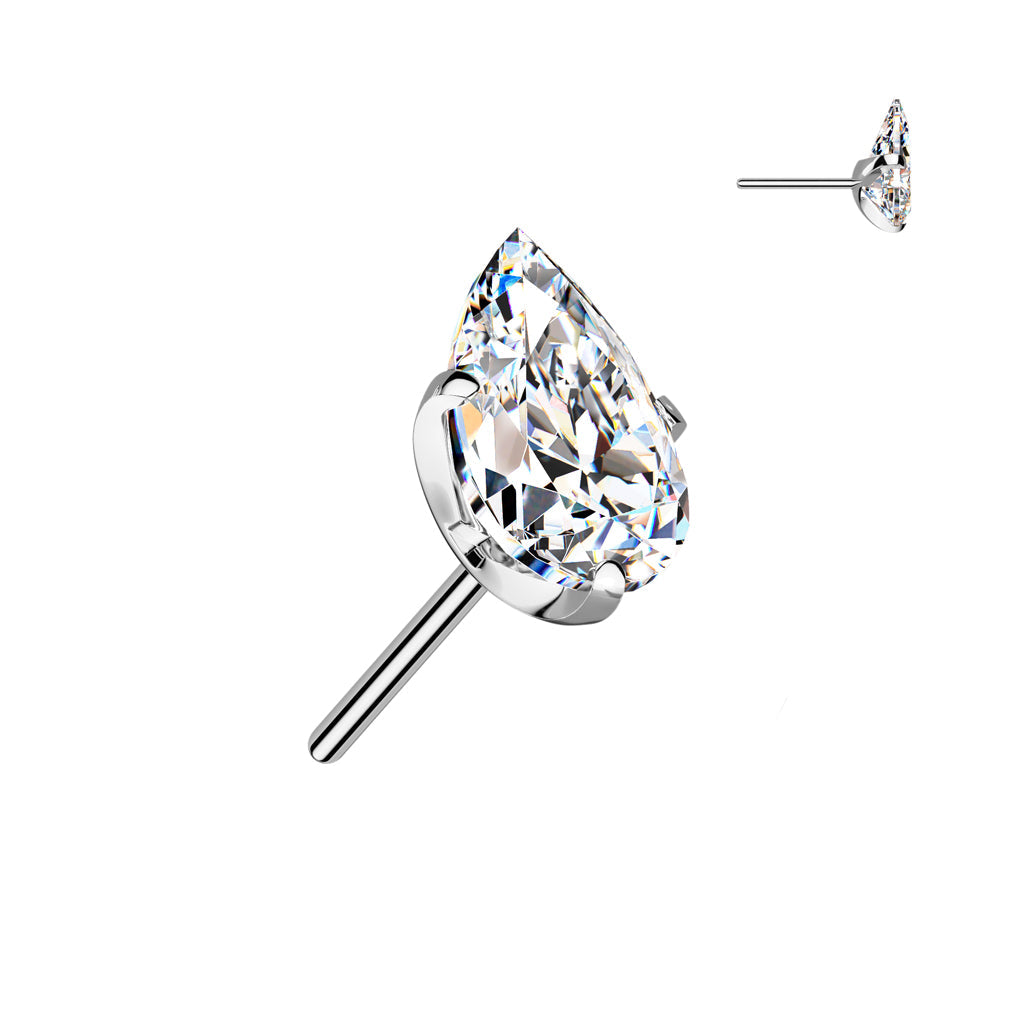 Implant Grade Titanium CZ Teardrop Gem Threadless Labret With Flat Back