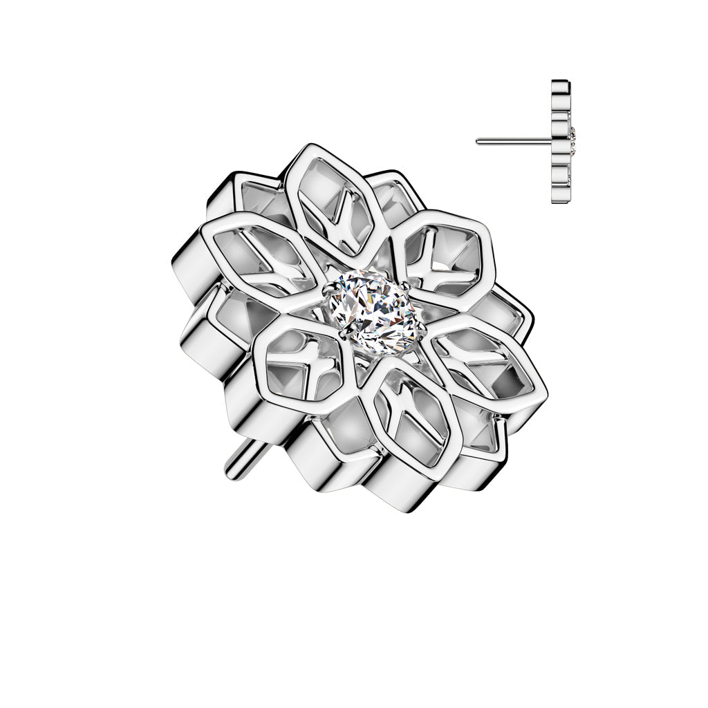 Implant Grade Titanium White CZ Large Flower Threadless Push In Labret