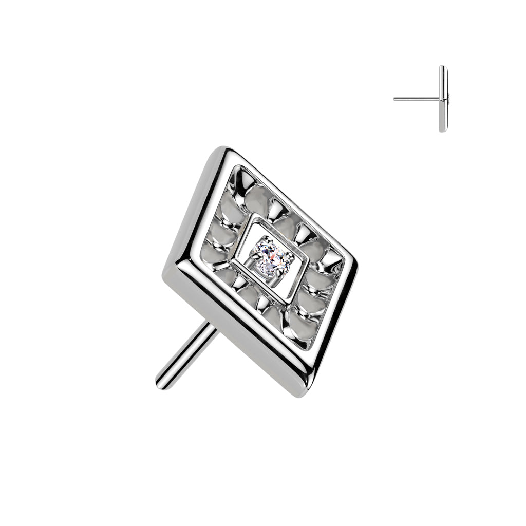 Implant Grade Titanium White CZ Evil Eye Diamond Shaped Threadless Labret With Flat Back