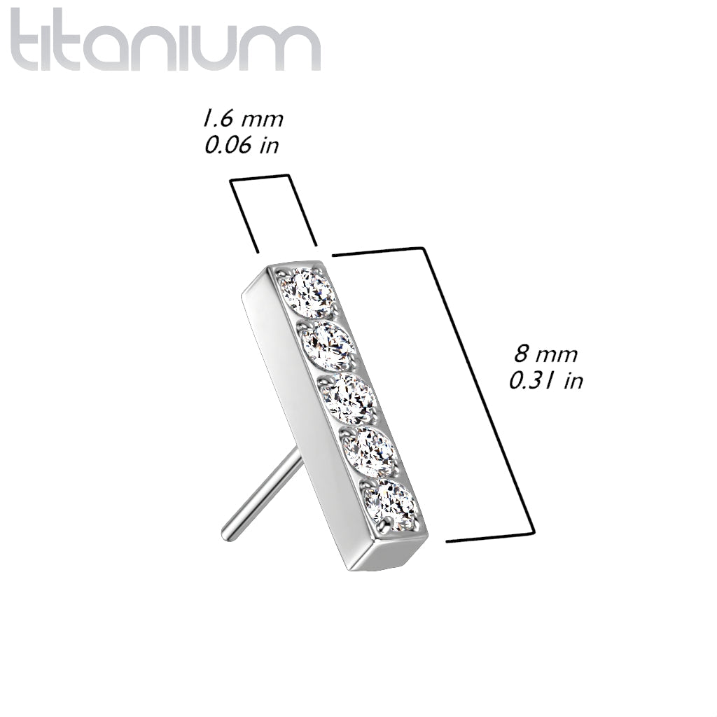 Implant Grade Titanium Gold PVD Threadless Push In Labret White Studded CZ Rectangle Bar